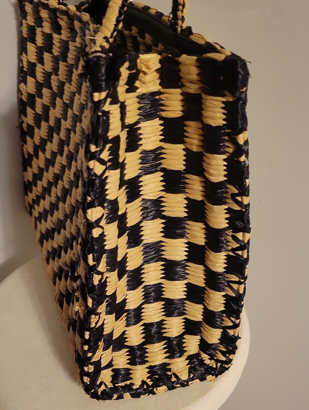 Tory Burch "Ella" Raffia Tote Bag in Black & Natural NWT - Picture 4 of 7